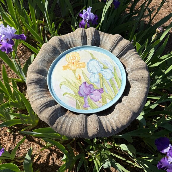 OOAK Hand painted Porcelain tray with irises - Picture 7 of 13